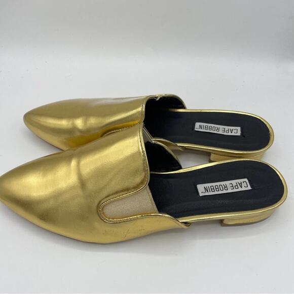 CAPE ROBBIN Metallic Pointed Toe Slide Mules Flat Gold - Picture 4 of 7